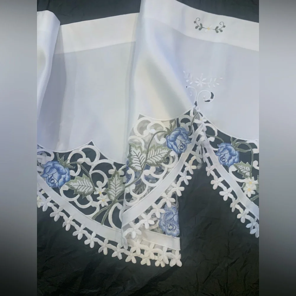 Embroidered White/Blue Scalloped Valance 88”x 18.5”